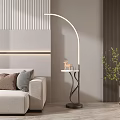 Modern Arc Floor Lamp With Side Table Deer Figurine In Living Room Sofa Green Plant