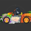 Cartoon Style Toy Car With Gorilla Head Design Green Purple Body Flame Patterns And Yellow Wheels
