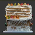 Gingerbread House Decorated with White Striped Icing and Colorful Candies on Roof and Windows