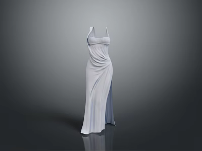 Elegant White Sleeveless Long Dress Featuring Ruched Details And Floor Length 3d model