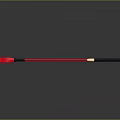 Red and Black Long Stick Weapon With Golden Accents And Black Handle