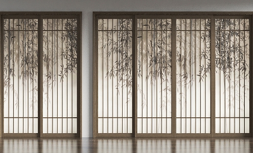 New Chinese style sliding door glass door 3d model