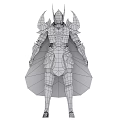 Game Movie Character Wearing Ornate Armor With Golden Accents Spiked Helmet And Black Cape