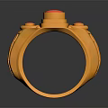 Exquisite Golden Jewelry Ring With Red Gemstones And Intricate Carved Design