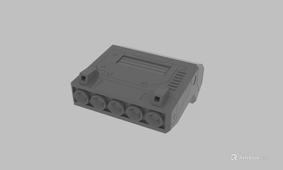 Gray Square Electronic Device With Multiple Circular Ports And Functional Interface 3d model 