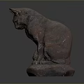 Artistic Bronze Cat Sculpture Sitting in Elegant Pose with Bowed Head on Irregular Stone Base