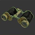 Panoramic Natural Scenery View Through Retro Black Gold Binoculars On Gray Background
