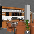 Cozy Coffee Shop Interior With Wooden Counter Menu Boards And Brown Leather Chairs