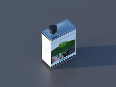 Silver Square Industrial Equipment Container With Black Lid And Green Label Graphics 3d model