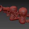 Cartoon Game Movie Characters with Red Headband Green Weapon Angry Grinning Faces