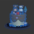 Chocolate Cake with Bear Rabbit Dolls Christmas Tree Gift Boxes Hearts Pearls on Pink Tray