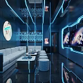 Futuristic Sci Fi KTV Interior With Blue Lights And Space Decor 3d model