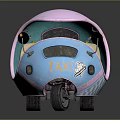 Colorful Cartoon Taxi Tricycle With Pink Roof Blue Body Checker Pattern And Beige Seats