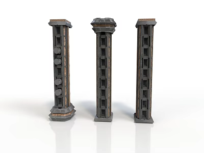 Three Industrial Metal Column Equipment With Perforated Design And Stable Structure 3d model