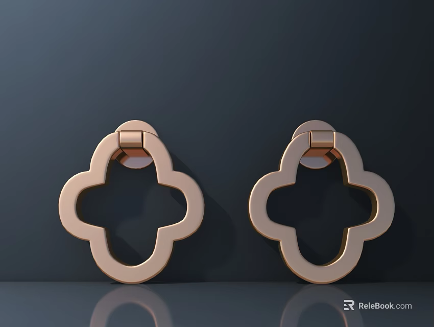 Two Rose Gold Four Leaf Clover Smooth Handles On Dark Background With Reflection 3d model 