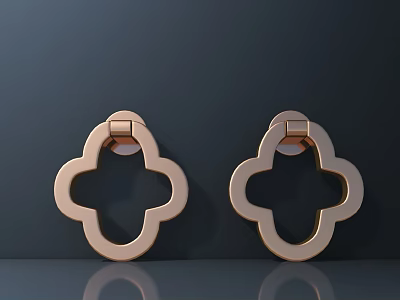 Two Rose Gold Four Leaf Clover Smooth Handles On Dark Background With Reflection 3d model