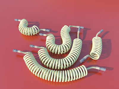 Multiple Yellow Coiled Spiral Objects Arranged On Red Background Surface 3d model