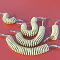 Multiple Yellow Coiled Spiral Objects Arranged On Red Background Surface 3d model
