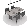 Modern Dining Table Set With Black Chairs And Hanging Pendant Light 3d model