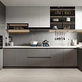 Modern Gray Kitchen With Sleek Cabinets Stainless Steel Appliances And Matte Countertop