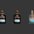 Colorful Glass Bottles Display With Colored Liquids Cork Stoppers Various Shapes