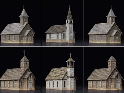 Church Style Wooden House Model With Spire Tower And Detailed Wooden Structure 3d model