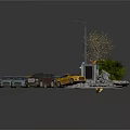 Miniature Urban Traffic Scene Model With Various Cars Small Kiosk Trees And Street Lamp