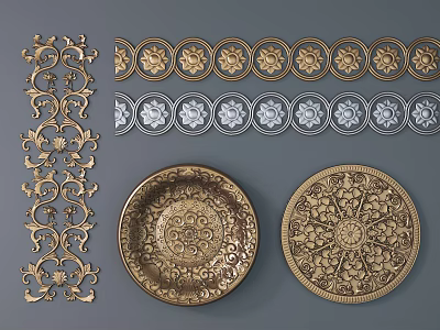 Ornate Carved Patterns Featuring Gold Silver Borders And Decorative Plates 3d model