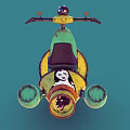 Vibrant Yellow Green Graffiti Flying Vehicle With Large Propeller And Rider Figure
