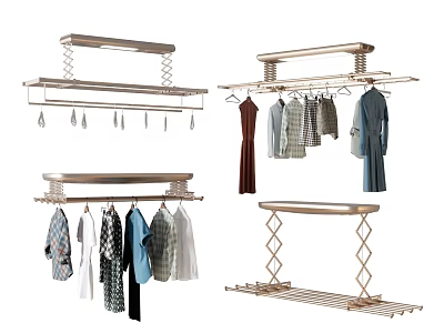 Modern Metal Clothes Hangers With Multiple Styles Hooks And Hanging Clothes For Indoor Use 3d model