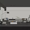 Modern Living Room Interior With Light Colored Sofa Coffee Table Floor Lamp And Green Plant
