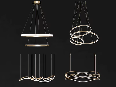 Modern Chandelier Designs with Circular Rings Linear Shapes and Metal Frames 3d model