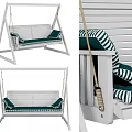 Comfortable White Swing Chair With Green And White Striped Cushions And Soft Pillows