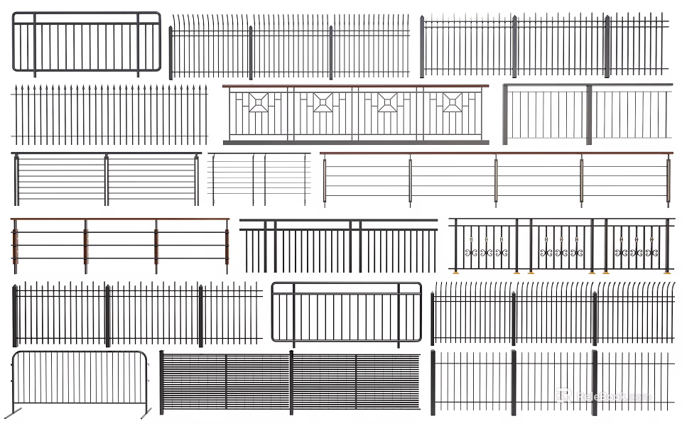 Various Fence Styles with Different Patterns and Structures for Outdoor Use 3d model
