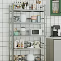 Modern Kitchen Interior With Metal Shelf Microwave Coffee Machine And Items 3d model