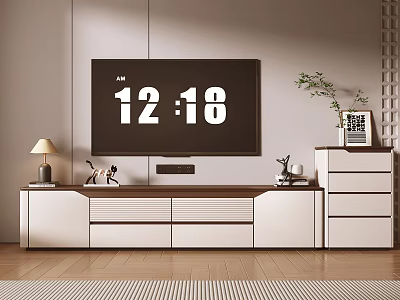 Modern TV Stand with TV Table Lamp Decorations Green Plant and Drawers 3d model