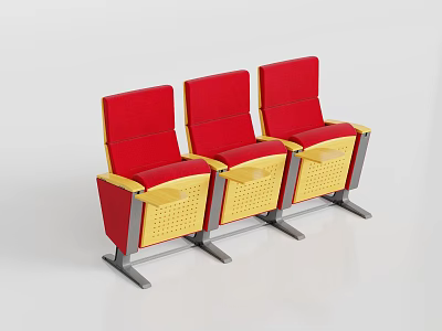 Row Of Red Yellow Public Theater Seats With Backrests And Armrests 3d model
