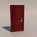 Open Dark Red Wooden Swing Door With Silver Handle And Frame 3d model