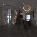 White Sheer Curtains Framing Large Window with Black Sculpture Holding Golden Rings and Mountain View