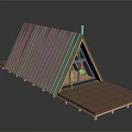 Modern Triangular Roof Building With Gray Metal Roof Wooden Frame And Large Windows