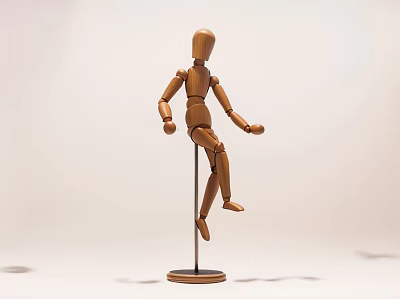 Wooden Articulated Human Figurine Decorative Ornament Set With Posable Joints And Standing Base 3d model