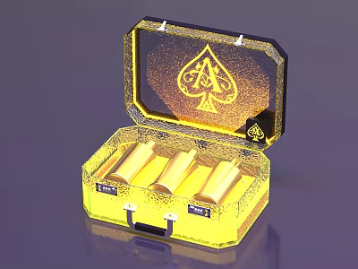 Commercial Equipment Golden Storage Case With Ace Logo And Three Cylindrical Tools 3d model
