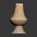 Carved Vase Sculpture with Intricate Traditional Patterns and Red Accents