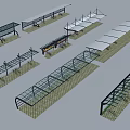 Various Modern Outdoor Sunshade Canopies With Transparent Panels And Structural Support 3d model