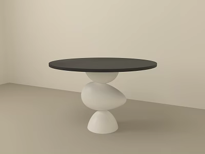 Modern Minimalist Side Table With Black Round Top And White Pebble Base 3d model