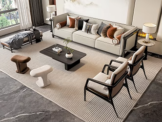 New Chinese Style Sofa Coffee Table Combination Sofa Coffee Table 3d model