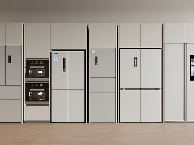 Modern White Kitchen Cabinets Design With Built in Appliances And Fridge Units 3d model
