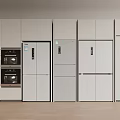 Modern White Kitchen Cabinets Design With Built in Appliances And Fridge Units