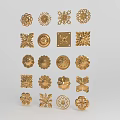 Golden Ornament Decor Set With Various Patterns And Shapes On White Background 3d model