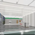 Modern Reception Desk With Marble Floor White Walls Green Accent Self Service Kiosks And Plants